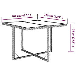 vidaXL Table de jardin Marron 109x107x74 cm Résine tressée et verre pas cher