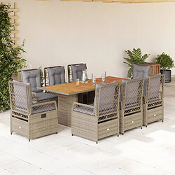 vidaXL Ensemble à manger de jardin et coussins 9 pcs beige Poly rotin