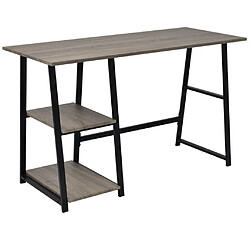 Helloshop26 Bureau table meuble travail informatiqueavec 2 étagères gris et chêne 0502078 