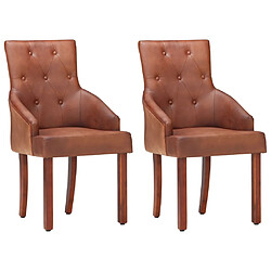 vidaXL Chaises à manger lot de 2 marron cuir de chèvre véritable