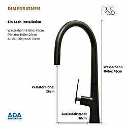 Avis Rosentahl Rosenhahn & Söhne Sylt 100 Robinet de cuisine en noir mat (82H16-***-A)