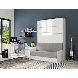 Avis Inside 75 Armoire lit escamotable SOFA AUTOMATICA 140 cm façade laquée blanc brillant canapé microfibre gris