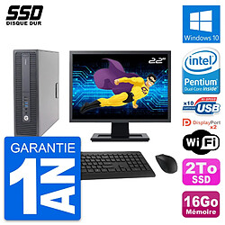 PC HP 600 G2 SFF Ecran 22" Intel Pentium G4400 RAM 16Go SSD 2To Windows 10 Wifi · Occasion 