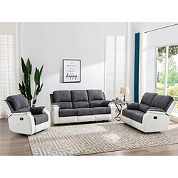 Vente-Unique Canapé 3 places relax en microfibre et simili gris et blanc BRODY 