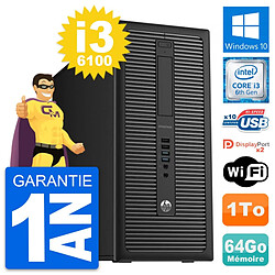 PC Tour HP EliteDesk 800 G2 Intel i3-6100 RAM 64Go Disque Dur 1To Windows 10 Wifi · Occasion 