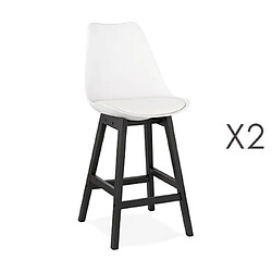 Mes Lot de 2 chaises de bar blanches H65 cm avec pieds noirs - ELO 