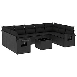 vidaXL Salon de jardin 10 pcs avec coussins noir résine tressée