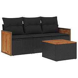 vidaXL Salon de jardin 4 pcs avec coussins noir résine tressée