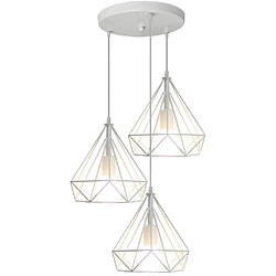 STOEX E27 Lustre Suspension industrielle, Lampe de Plafond forme Diamant 3 Lumiè STOEX E27 Lustre Suspension industrielle, Lampe de Plafond forme Diamant 3 Lumière Pendante Eclairage Abat-Jour Métal pour Décor Restaurant Salle Chambre (Blanc)