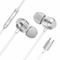 Casque Type-C Compatible Pour 9 8 7 Pro P50 Pro Fil Contrôle Basse Écouteurs Magnétiques Avec Microphone Argent