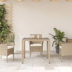 Avis Maison Chic Table de jardin | Table d'extérieur dessus en verre beige 90x90x75cm résine tressée -GKD44915