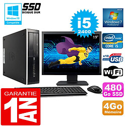 PC HP Compaq 8300 SFF Core I5-2400 Ram 4Go Disque 480 Go SSD Wifi W7 Ecran 19" - Occasion