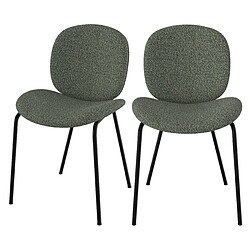 Rendez Vous Deco Chaise Iris en tissu bouclé vert kaki et pieds en métal noir (lot de 2) 