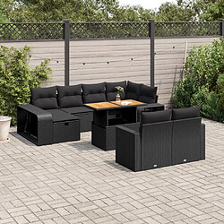 vidaXL Salon de jardin 11 pcs avec coussins noir résine tressée