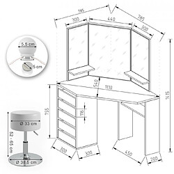 Mpc Coiffeuse d'angle avec tabouret et led