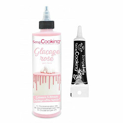 Scrapcooking Glaçage goût chocolat 130 g rose + Stylo de glaçage noir