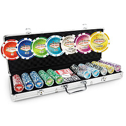 Pokeo Malette Laser Las Vegas 500 jetons - Set de 500 jetons de Poker 13,5g + Mallette Poker Aluminium + 2 jeux de cartes 100% plastique + Bouton Dealer