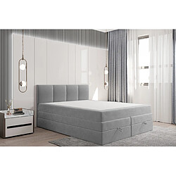 Avis TRADA Lit adulte rembourré PRADO avec rangement et matelas ressorts ensachés 180x200 gris clair