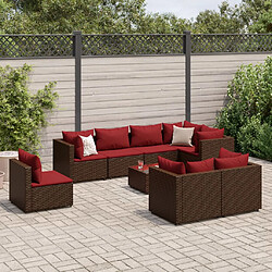 vidaXL Salon de jardin avec coussins 9 pcs marron résine tressée 