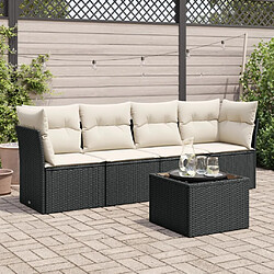 vidaXL Salon de jardin 5 pcs avec coussins noir résine tressée 