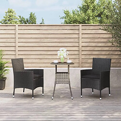 Maison Chic Ensemble de bistro 3 pcs coussins,Table + chaises + coussins de jardin noir poly rotin -GKD114201