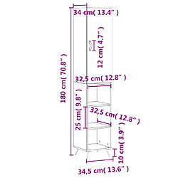 vidaXL Buffet haut Chêne marron 34,5x34x180 cm Bois d'ingénierie pas cher