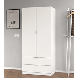 Alter Armoire avec deux portes battantes et deux tiroirs, couleur blanche, Dimensions 81,5 x 180 x 52 cm