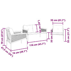 vidaXL Ensemble de meubles de balcon avec coussins 3 pcs noir acier pas cher