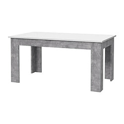 Table a manger - Blanc et beton gris clair - PILVIL - 160 x I90 x H 75 cm