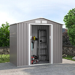 Soana Garden Shed Cabanon de jardin en tôle galvanisée grise Chalet 213x127x195cm