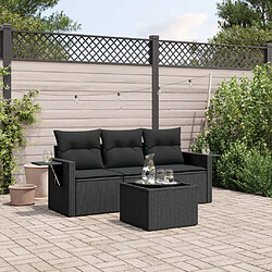 vidaXL Salon de jardin 4 pcs avec coussins noir résine tressée 