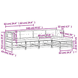 vidaXL Salon de jardin 5 pcs avec coussins blanc bois massif de pin pas cher