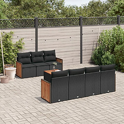 vidaXL Salon de jardin 8 pcs avec coussins noir résine tressée 