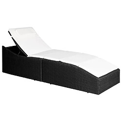 Helloshop26 Transat chaise longue bain de soleil lit de jardin terrasse meuble d'extérieur avec coussin résine tressée noir 02_0012523 