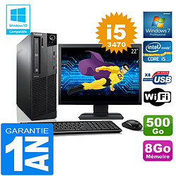 PC Lenovo M92p SFF Core I5-3470 Ram 8Go Disque 500 Go Wifi W7 Ecran 22" - Occasion