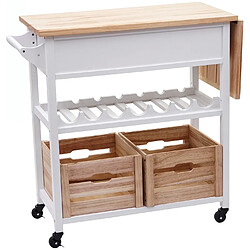 Acheter Decoshop26 Chariot de service à roulettes cuisine bar porte bouteilles avec tiroirs et caisses rangement bois de pin 89x119x41cm blanc naturel 04_0002444