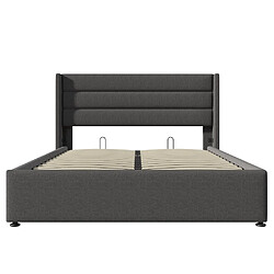 Sweiko Lit de rangement Cadre de lit Plateforme capitonné Sommier à lattes en bois Lit 140x200 cm en Lin Gris