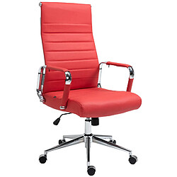 Decoshop26 Fauteuil de bureau avec accoudoirs siège pivotant mécanisme à bascule en cuir véritable rouge 10_0002521