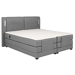 Avis Vente-Unique Ensemble complet boxspring tête de lit avec leds + sommiers relaxation électrique + matelas + surmatelas - 2 x 90 x 200 cm - Tissu - Gris clair - ASTEMI de PALACIO