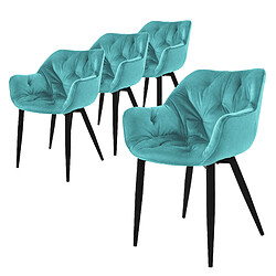 ML-Design Lot de 4 chaises de salle à manger assise pétrole en velours pieds métal noir 