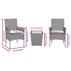 vidaXL Ensemble de bistro avec coussins 3pcs noir résine tressée verre pas cher