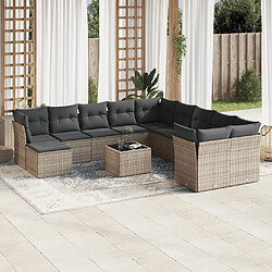 vidaXL Salon de jardin avec coussins 12 pcs gris résine tressée