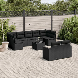 vidaXL Salon de jardin 10 pcs avec coussins noir résine tressée 