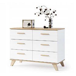 Dusine BERGEN Buffet scandinave 100 cm sur pieds Bois et Blanc 6 tiroirs