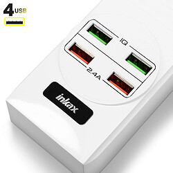 Multiprise 2 prises + 4 ports USB 2,4A Câble 2m Antistatique Inkax Blanc pas cher