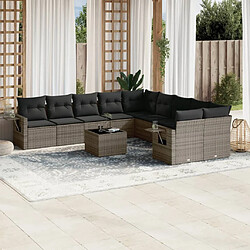 vidaXL Salon de jardin 11 pcs avec coussins gris résine tressée 