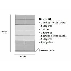 Inside 75 Armoire de rangement niche centrale, 4 portes largeur 100 cm coloris blanc mat