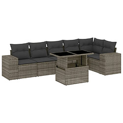 vidaXL Salon de jardin avec coussins 7 pcs gris résine tressée