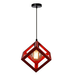 Stoex E27 Lustre Suspension Industrielle Plafonnier en Métal Fer Forme Cube Carré Abat-Jour Luminaire Corde Ajustable pour Salon Salle à Manger Bar, Rouge pas cher