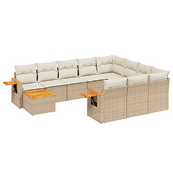 vidaXL Salon de jardin 11 pcs avec coussins beige résine tressée